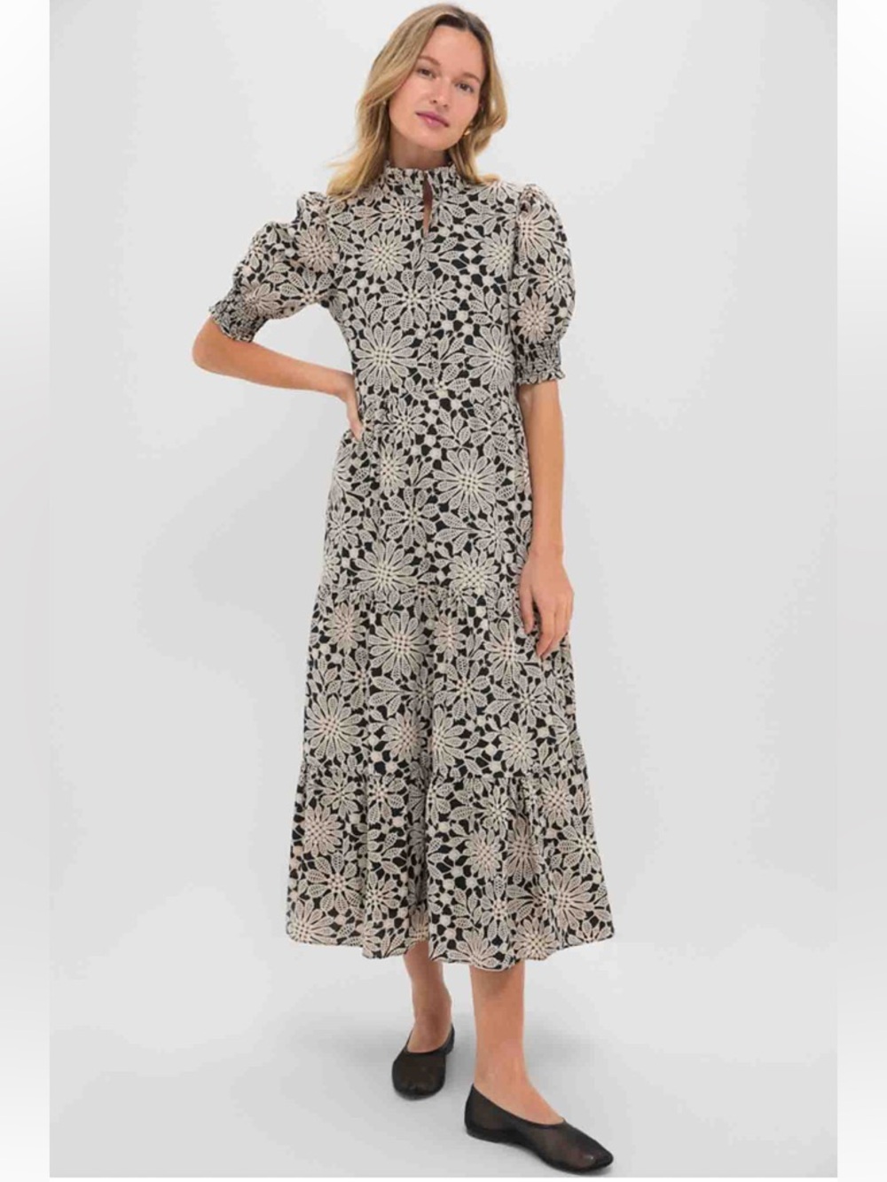 Tuckernuck Hyacinth House Black & Tan Tiered Floral Bennett Maxi Dress